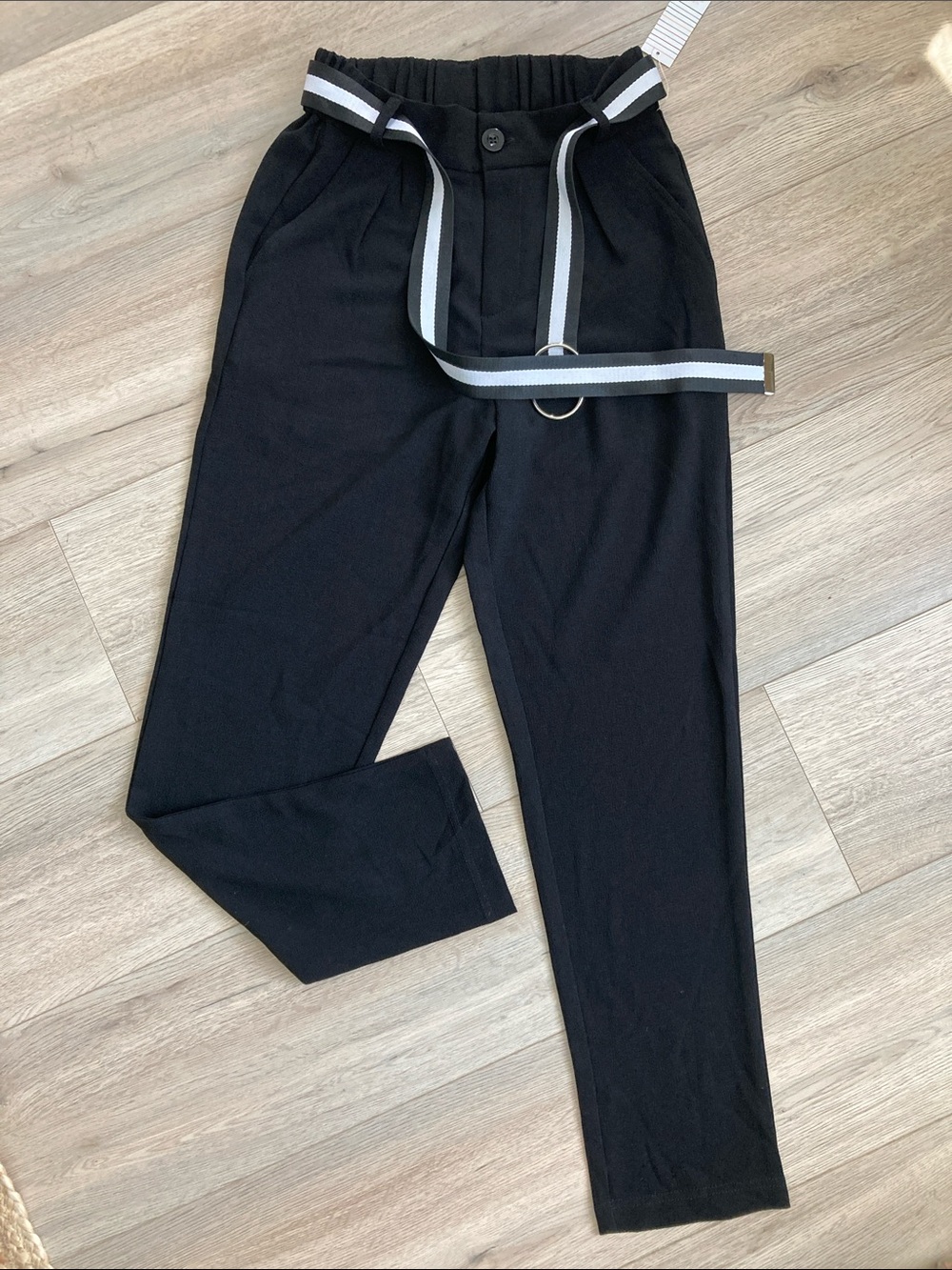 Urban Heritage Black Casual Tapered Pants with Contrast Webbing Belt BNWT